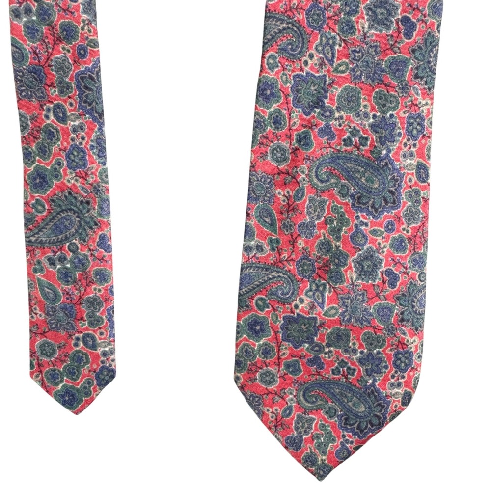 Charles Jourdan Paris Mens Silk Tie Red Blue Floral Paisley Made in Italy